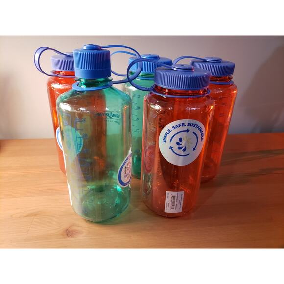 Nalgene 32oz Wide & NM Water Bottle Lot X5 Pastel Green & Marmalade Made in USA - Picture 3 of 3